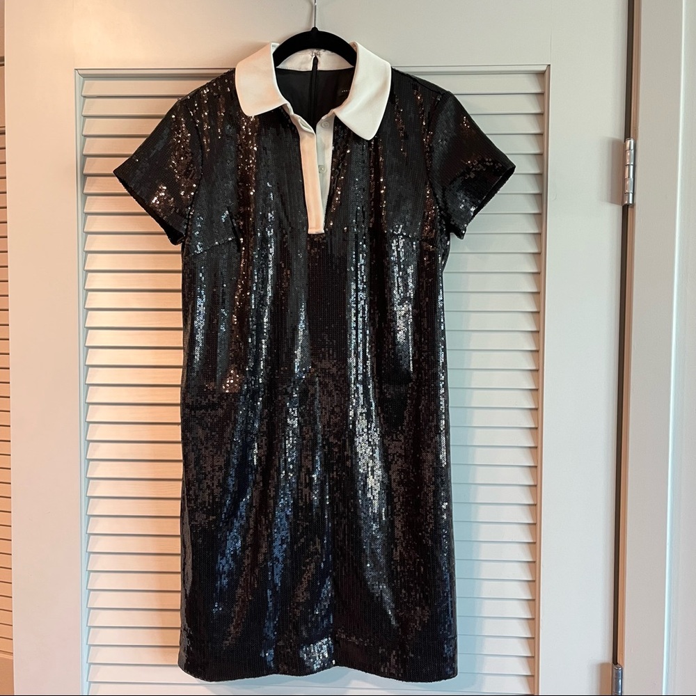Sequin Tuxedo Shift Dress Ann Taylor sz 4